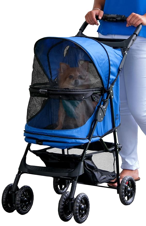 Pet Gear No-Zip Happy Trails Pet Stroller for Cats/Dogs, Zipperless Entry, Easy Fold with Removable Liner, Storage Basket + Cup Holder, NEW Sapphire