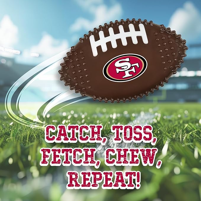 NFL San Francisco 49ers Mega-chew Hard Nylon Bacon-flavored Dog Bone Football Chew Toy. Indestructible Interactive Toy Tough Dog Chew for Aggressive Chewers