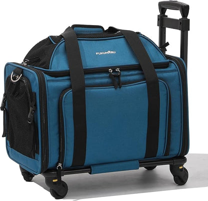 FUKUMARU Cat Carrier with Wheels, 18x11x11 Expandable Soft Cat Travel Carrier, Airline Approved Dog Carrier, Sturdy Rolling Cat Carrier with Anti-Scratch Mesh, Escape-Proof Pet Carrier for Cat, Blue