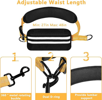 Hands Free Dog Leash with Zipper Pouch, Running Waist Leash for Dog Walking, Adjustable Waist Belt for Large Dogs, Reflective Bungee Design with Two Handle for Hiking, Training, Yellow