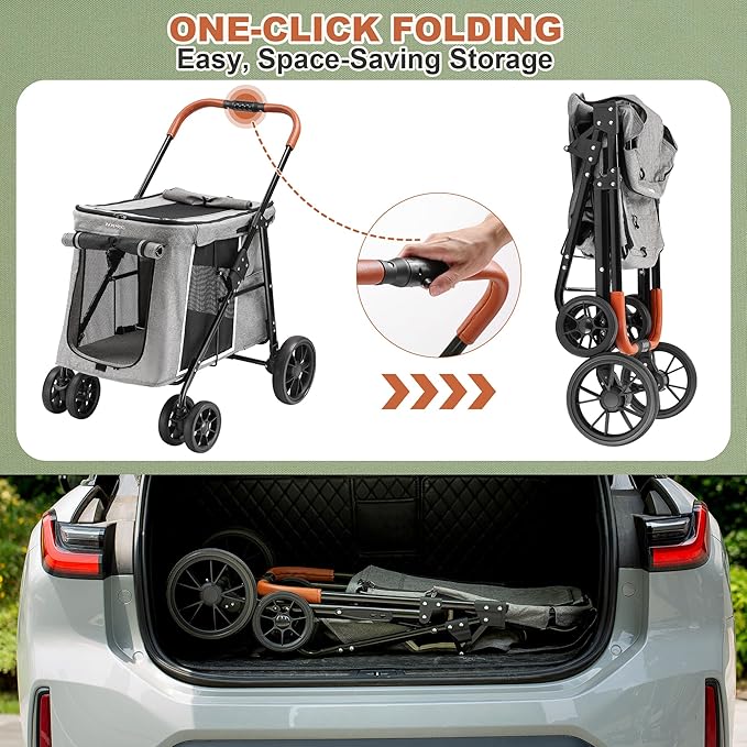 Medium Dog Stroller, Dual Entry One-Touch Folding,Small and Medium Pet Stroller,360° Rotating Front Wheels,80 lbs Weight Capacity for Outdoor Travel and Elderly Dogs - Gray