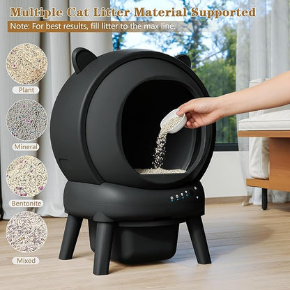 Self Cleaning Litter Box, Automatic Cat Litter Box for Multiple Cats, Auto Litter Box Robot with APP Control, Dual Safety Sensors, Odor Control&Low Noise, Cat Ears Design, Dark Grey
