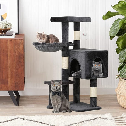 BestPet | 37" Cat Tree Tower | Light Gray | Sturdy Multi-Level Cat Tree with Plush Condo, Cozy Perch, Sisal Scratching Posts, Hanging Toy and Hammock | Easy Assembly | for Kittens & Adult Cats