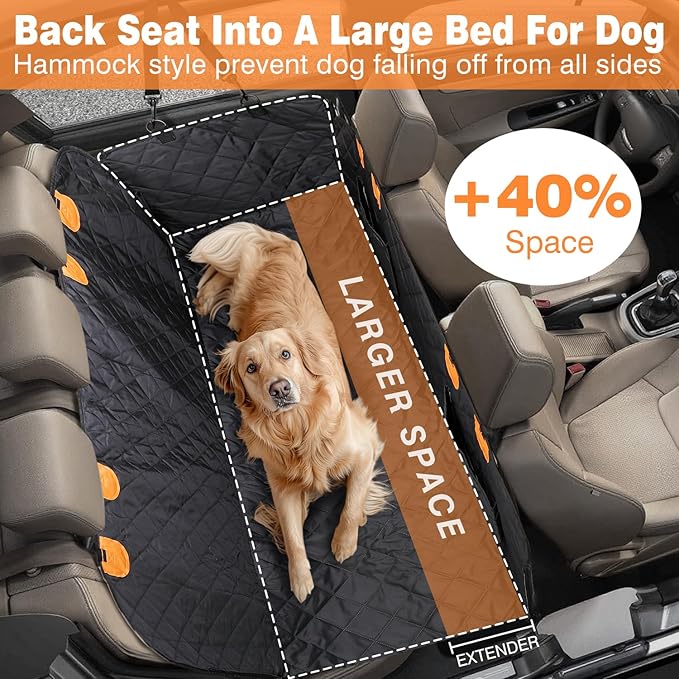Car Hammock for Dogs Back Seat – 100% Waterproof Heavy Duty 600D Oxford Dog Backseat Cover, Scratch-Proof & Nonslip Dog Hammock for Car, Multi-use Back Seat Dog Hammock, and for Trucks & SUVs
