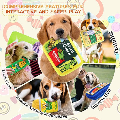 9 Pcs Can Dog Squeaky Plush Toys Set Food Jar Squeaky Toys Bulk Dog Interactive Funny Puppy Teething Chewing with Squeaker for Small and Medium Pet Training Teeth Doggie Birthday Gifts