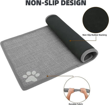 PUPTECK Dog Food Mat, Absorbent Pet Cat Feeding Mat for Food and Water Bowls, Anti-Slip Dog Placemat for Floors Waterproof, Pet Supplies Accessories, Grey Paw M
