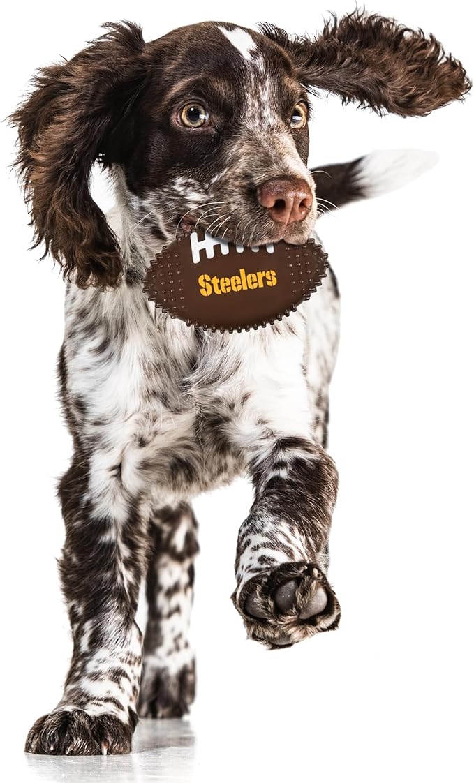 NFL Pittsburgh Steelers Mega-chew Hard Nylon Bacon-flavored Dog Bone Football Chew Toy. Tasty Interactive Fun for Aggressive Chewers