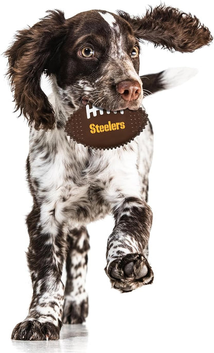 NFL Pittsburgh Steelers Mega-chew Hard Nylon Bacon-flavored Dog Bone Football Chew Toy. Tasty Interactive Fun for Aggressive Chewers