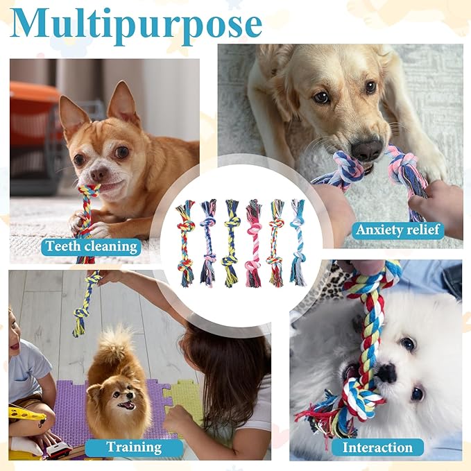 48 Pcs Dog Rope Toys Bulk for Medium and Small Dogs, Multi Color Dental Cotton Puppy Teething Toys 2 Knot Indestructible Chew Tug of War Dog Toys for Aggressive Chewers Supplies