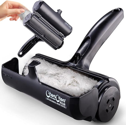 ChomChom Roller Pet Hair Remover – Original Size Reusable Lint Roller for Cat & Dog Hair on Furniture, Couch, Carpet, Car, Rugs & Bedding – Portable, Eco-Friendly (Black)