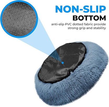 Whiskers & Friends Cat Bed, Cat Beds for Indoor Cats Washable, Orthopedic Soft Fluffy Round Calming Pet Bed for Small to Large Kitty Kittens & Small Dogs - Navy Grey-C - 23.00" x 23.00" x 7.00"