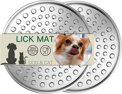 Stainless Steel Lick Mat for Dogs Cats, Slow Feeder Lick Pad for Aggressive Chewers, Non-Slip Heavy Duty Base, Mental Stimulation for Anxiety Reducer, Whisker-Friendly for Cat