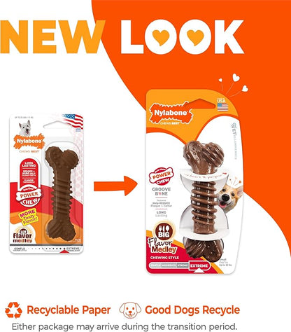Nylabone Power Chew Groove Bone - Dog Toys for Aggressive Chewers - Durable Dog Toy for Small Breeds - Small Dog Chew Toys - Flavor Medley, Small, Up to 25 Ibs. (1 Count)