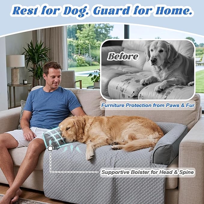 GGIB Cooling Dog Bed Mat with Bolster Pillow Washable Dog Couch Cover Breathable Summer Pet Couch Bed Protector Indoor(Small, Cooling Grey)