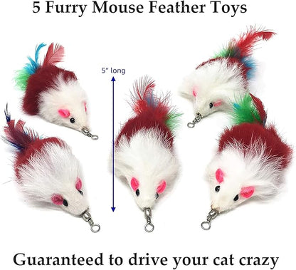 Pet Fit For Life - 10 Piece Kitten Toy Refill Pack - Replacement for Indoor Cat's Interactive Wand and Catch Wand - Features 5 Squiggly Worms and 5 Furry Mouse Feather Attachments