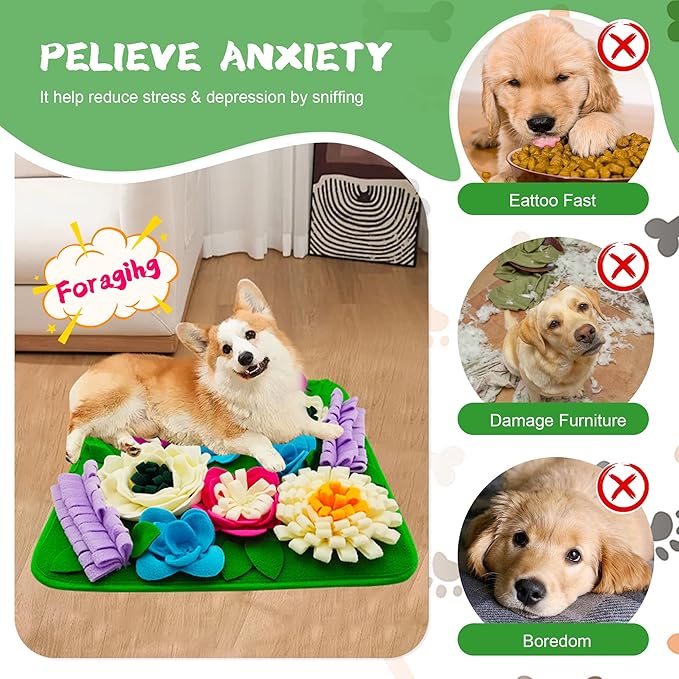 Snuffle Mat for Dogs Sniffing Feeding Mat for Small and Medium Breed Dogs and Cats Non-Slip/Portable/Durable Interactive Puzzle Pet Puppies Toys Encourages Natural Foraging Skills