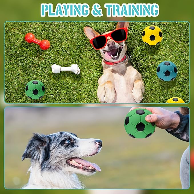 Sumind 9 Pcs Latex Squeaky Dog Toys 2.76 inch Soccer Ball Interactive Fetch Toys Soft Football Puppy Chew Balls for Small Medium and Large Dogs(Yellow, Blue, Green)