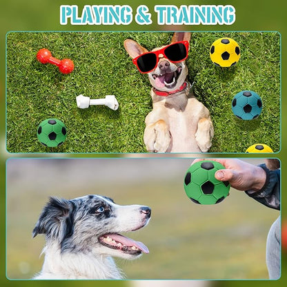 Sumind 9 Pcs Latex Squeaky Dog Toys 2.76 inch Soccer Ball Interactive Fetch Toys Soft Football Puppy Chew Balls for Small Medium and Large Dogs(Yellow, Blue, Green)