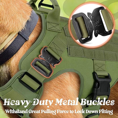 rabbitgoo Tactical Dog Harness for Large, Heavy Duty Pet Harness with Handle, No-Pull Service Vest Large Breed, Adjustable Military Dog Vest for Training Hunting Walking, Green, L