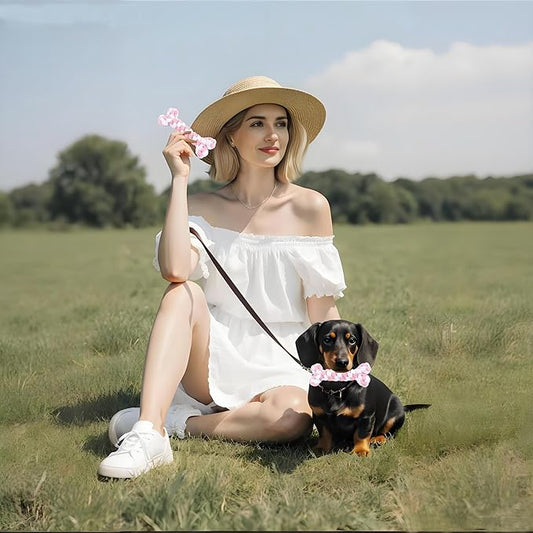 Dog Rope Toys Set with Bone-Shaped Chew Toy, Durable Cotton Rope Toys for Teething, Training, and Interactive Play for Small to Medium Dogs (Pink & White), 3 Piece-Set