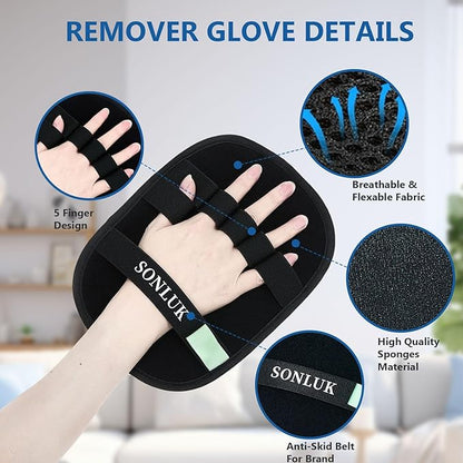 2PCS Pet Hair Removal Glove for Dogs&Cats,Newly Upgraded 5-Finger Reusable Electrostatic Pet Hair Remover,Magic Brush Pet Hair Remover Tool for Laundry,Carpets,Sofa Gaps and Car Seats(Black)