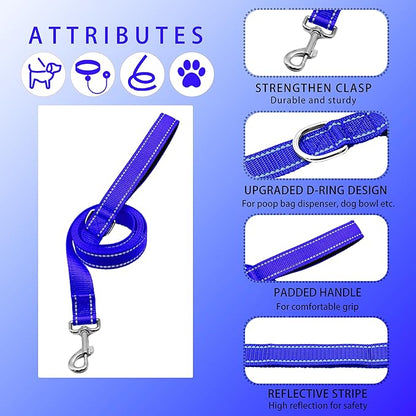 Reflective Dog Collar with Safety Locking Buckle, Adjustable Soft Breathable Nylon Collars for Small, Medium and Large Dogs(Collar+Leash XS Width 5/8" Navy Blue)