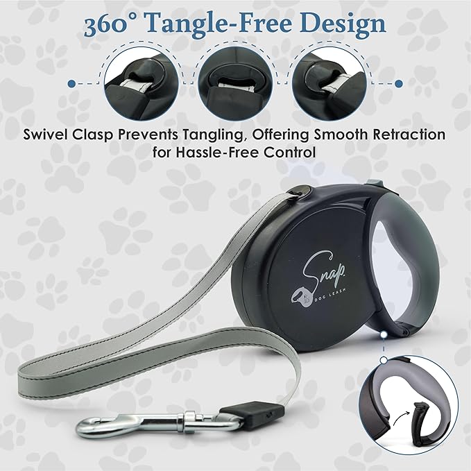 Snap Retractable Dog Leash with Built-in Clip, Hands-Free Connection, Reflective 16-ft Tape, Brake and Lock, Tangle-Free, for Medium and Large Dogs
