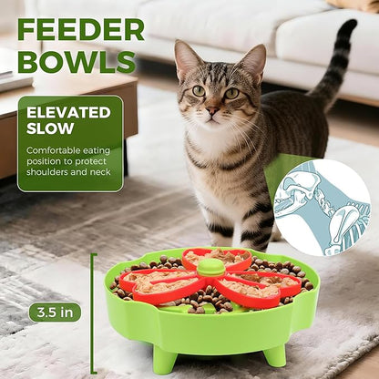 Elevated Slow Feeder Bowl for Cats and Dogs - Raised Puzzle Food Dish with Non-Slip Stand, Anti-Choke Maze Design for Fast Eaters, Indoor Pets - Improves Digestion for Kittens, Puppies (Green)