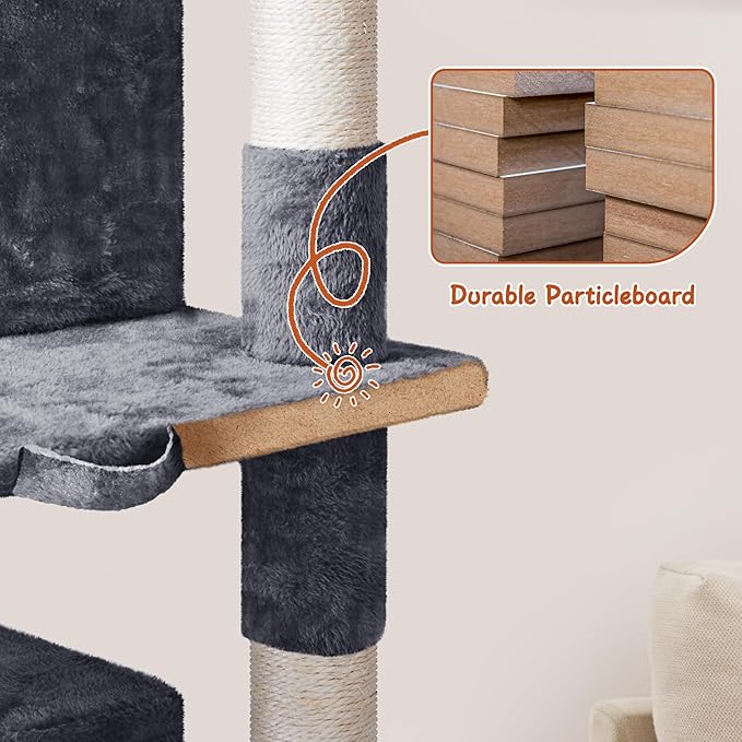 Yaheetech 76in Cat Tree Multi-Level Cat Tower with Large Cat Condo＆Cozy Perches Stable Pet Play House w/Sisal-Covered Scratching Posts＆Board for Indoor Cats, Dark Gray