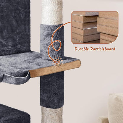 Yaheetech 76in Cat Tree Multi-Level Cat Tower with Large Cat Condo＆Cozy Perches Stable Pet Play House w/Sisal-Covered Scratching Posts＆Board for Indoor Cats, Dark Gray