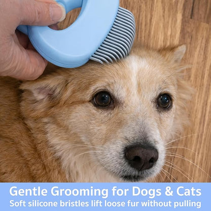 Pet Hair Removal Massage Shell Comb, Soft Deshedding & Dematting Grooming Brush for Dogs, Cats, Puppies & Rabbits – Removes Loose Fur & Mats, For Long & Short Hair (Blue)