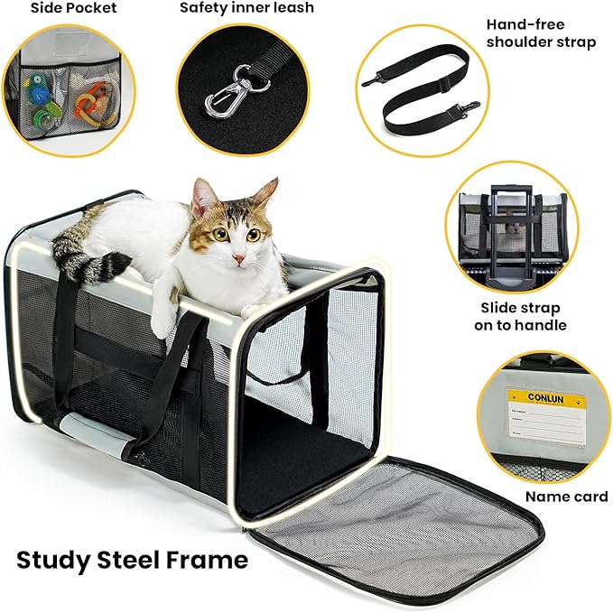 Soft-Sided Cat Carrier for Small-Medium Cats, Puppies up to 15 Lb, Airline Approved