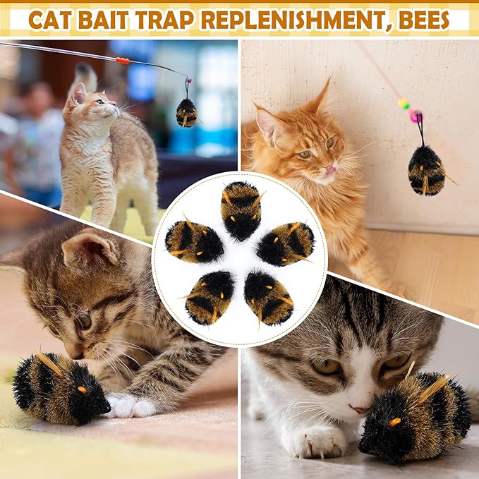 5 Pcs Cat Lures Deer Fur Cat Toys Insects Bee Deer Fur Cats Wand Attachments for Kitten Cats Wand Interactive Teaser