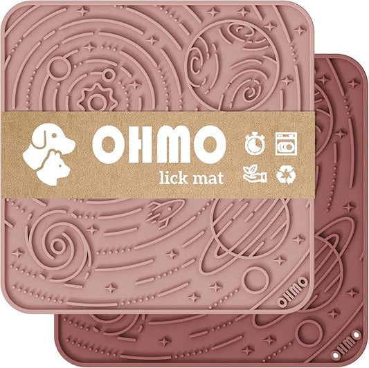 OHMO Lick Mat for Dogs and Cats(Large, Mars&Coral, 2pcs) Enrichment Accessories Toy Space Star Easy Clean Pet Slow Feeder/Suction Cups, Licking Pad for Anxiety Relief and Boredom Reduction