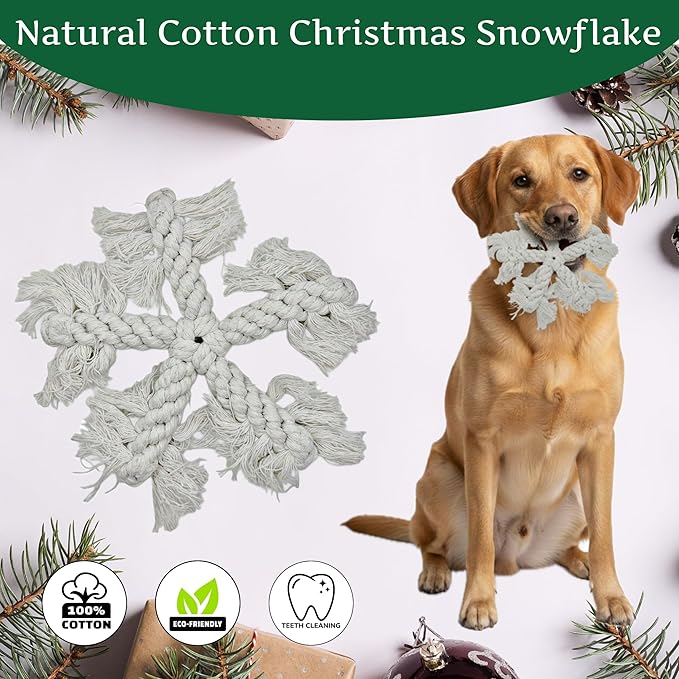 Winter Snowflake Dog Rope Toy - Holiday Pet Chew Toy for Puppies, Small & Medium Dogs