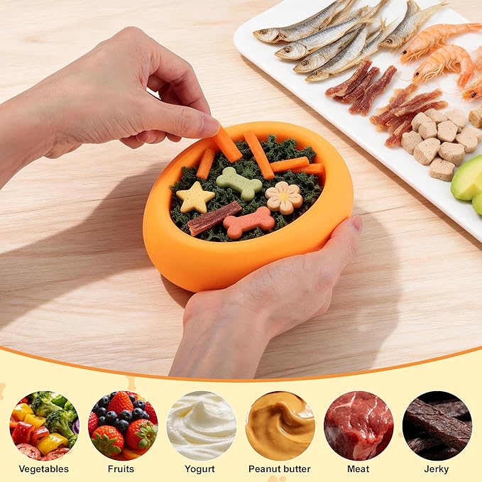 Dog Enrichment Toys, Durable Silicone, Interactive Engagement Slow Feeder Dog Bowls, Orange