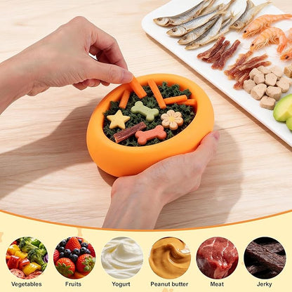Dog Enrichment Toys, Durable Silicone, Interactive Engagement Slow Feeder Dog Bowls, Orange