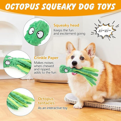 2 Pcs Octopus Dog Toys, No Stuffing Squeaky Dog Toys Chew Toys for Dogs Puppy Toys Indestructible Dog Toy for Small & Medium & Large Dogs (Blue,Green)