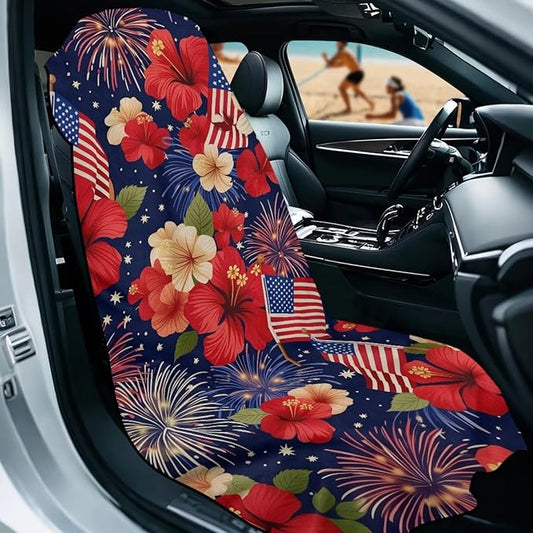 SEANATIVE Car Accessories Sweat Towel Seat Cover Protectors Hibiscus US Flag Cushion Covers Universal Fit for Car Truck SUV Seat for Dog & Kid Workout Outdoor or Sport Activities