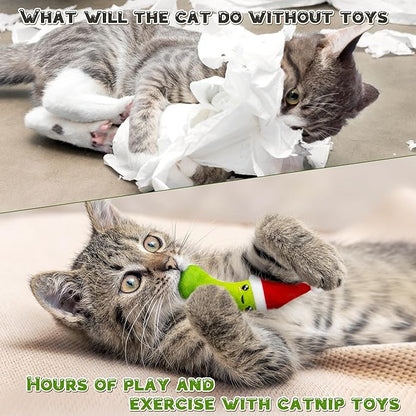 MALLMALL6 Catnip Toys for Cat - 5Pcs Christmas Pickle Catmint Interactive Cat Toy for Indoor Cats, Soft Santa Hat Kitten Supplies, Kitten Teething Chew Toy Set, Pet Xmas Gifts for Kitty Lover