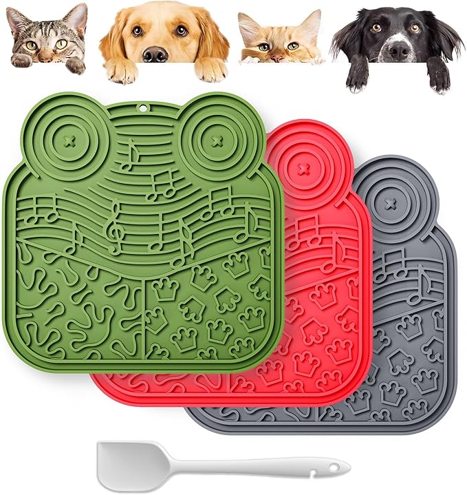 LPFALASAT Frog 3 Pack - Silicone Dog & Cat Lick Mat with Suction Cups - Anxiety Relief/Promotes Healthy Eating/Frozen & Dishwasher Safe - Pet Peanut Butter Lick Pad