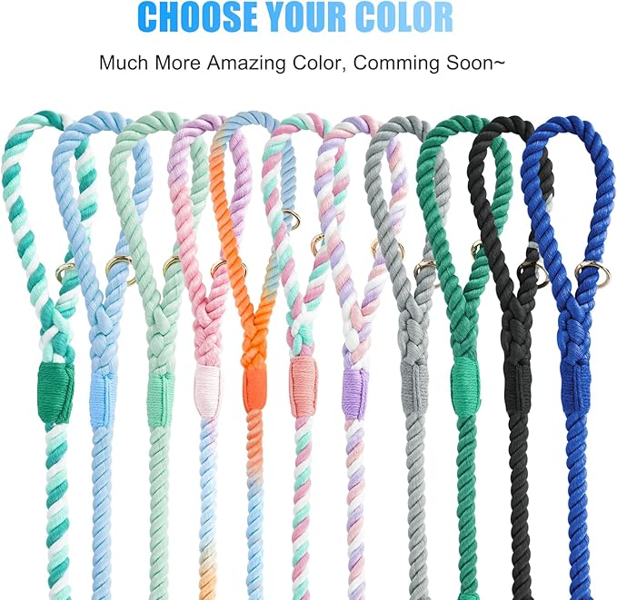 Dog Leash 5 FT Handmade Braided Cotton Rope Leashes for Small Medium and Large Dogs, New Golden Heavy Duty Metal Clasp, Light Blue