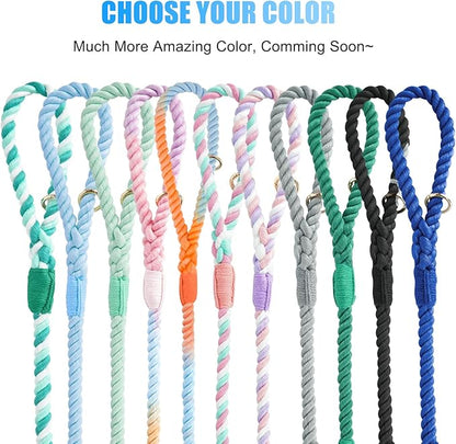 Dog Leash 5 FT Handmade Braided Cotton Rope Leashes for Small Medium and Large Dogs, New Golden Heavy Duty Metal Clasp, Light Blue
