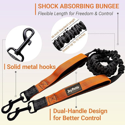 4-6 FT Hands-Free Dog Leash for Running & Walking - Adjustable Waist Belt (28-47"), Shock-Absorbing Bungee, 2 Reinforced Handles, Reflective & Anti-Pull for Small/Medium Dogs, Orange