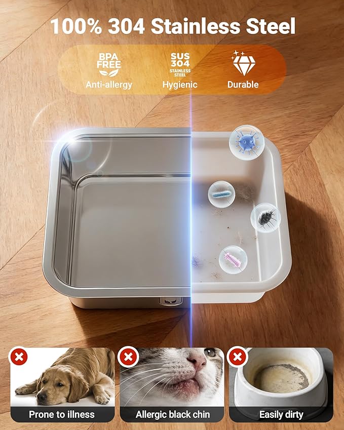 18L/4.76Gal Extra Large Dog Water Fountain with Silicone Mat & 3 Filters, Quiet Pet Water Fountain for Giant Breeds, Stainless Steel Dog Water Bowl Dispenser with Visible Window & Alert Light