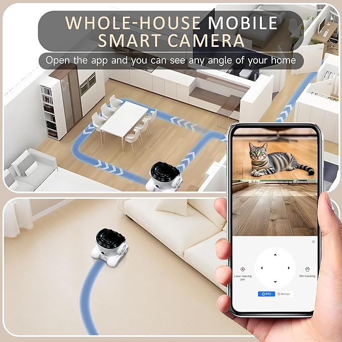 Pet Camera, 1080P Movable Robot Pet Cam Indoor with Phone APP, Security Camera for Home, Upgrade Wireless Dog/Cat/Baby Monitor WiFi Version & 32G SD Card, 2-Way Talk, Night Vision, Motion Detection