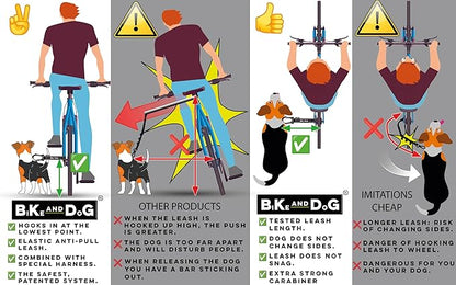 BIKE AND DOG - Dog Leash and Harness for Bicycle, Harness with 3 Rings, 2 are Sides, Includes 2 Special Cable Ties for Bicycle. Patented. (Black, Leash & Harness M)