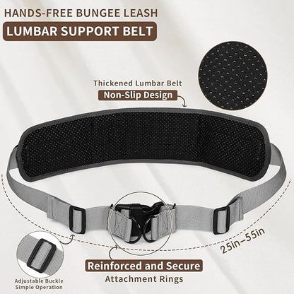 Tails & Tales Hands Free Dog Leash with Waist Pouch, Lumbar Support Upgraded, Bungee Reflective Leash, Adjustable Belt 25-55", Walking Running Hiking Training for Dogs Up to 125lbs (Gray, Two Dogs)
