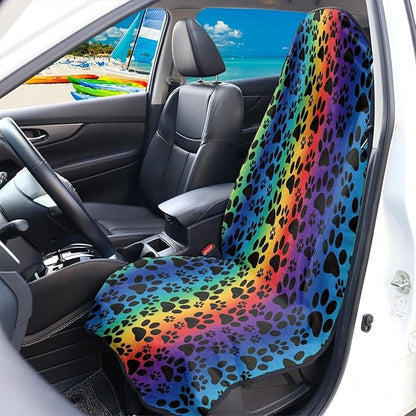 Coldinair Rainbow Dog Paws Print Towel Beach Car Seat Cover Non-Slip Bucket Front Seats Protector,Universal Fit Waterproof and Stain Resistant for Cars,SUVs,Trucks