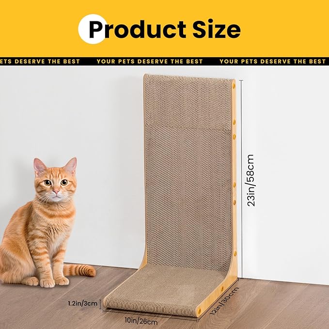 Cardboard Cat Scratcher, 23" L-Shaped Scratch Pad, Vertical Wall-Leaning Scratching Board to Protect Furniture for Indoor Cats,Wood Grain Large,2-Pack